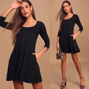 Lulus Twirl Power Black Swing Dress in Style BD7577L Size M Jersey Knit Pockets